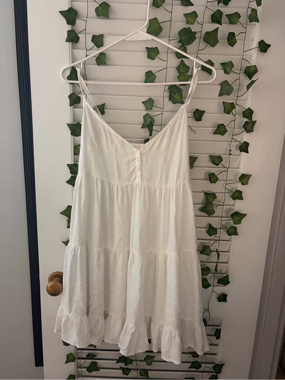 Brandy Melville White Tiered Spaghetti Strap Mini Dress